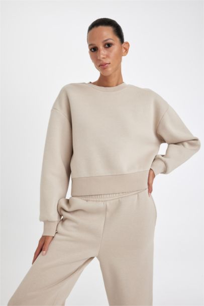 Boxy Fit Crew Neck Thick Basic Sweatshirt