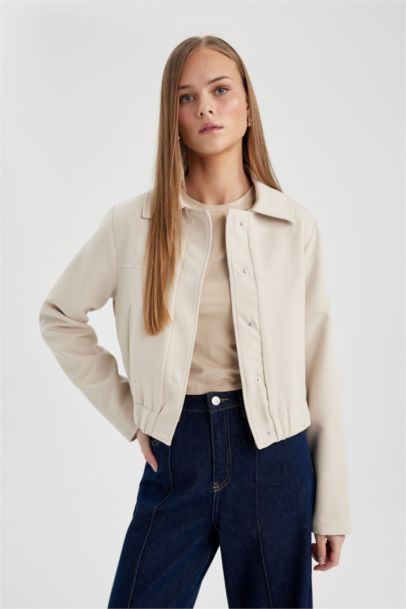 Polo Yaka Düz Çıtçıtlı Mevsimlik Bomber Mont Ceket