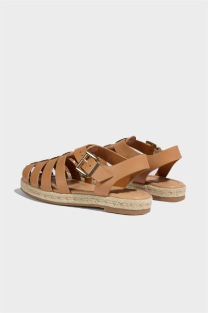 Woman Flat Sole Faux Leather Espadrille Shoes