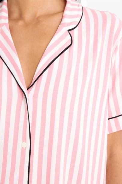 Regular Fit Pijama Takımı Çizgili Kısa Kollu Üst Esnek Şort