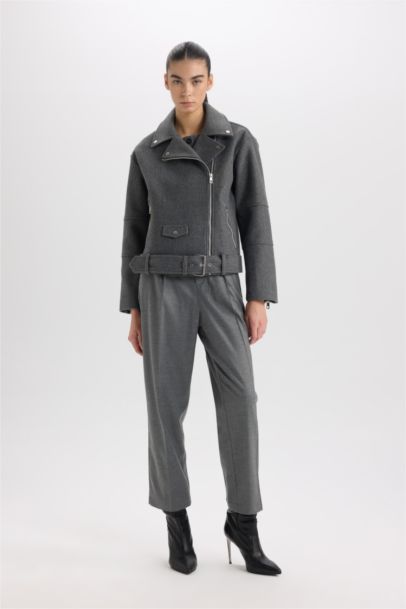 Veste en laine à fermeture zip avec poches et ceinture