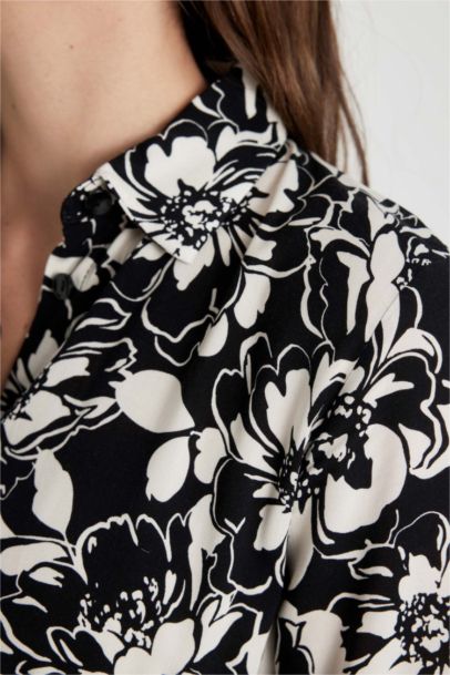 Shirt Collar Patterned Long Sleeve Maxi Dress