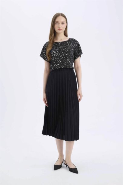 Beli Lastikli Basic Düz Pilise Aerobin Midi Etek