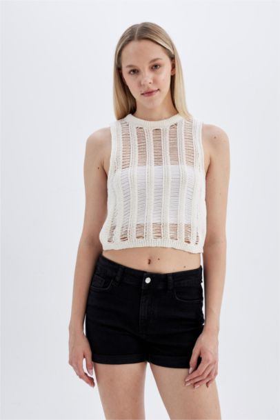 High Waist Fold-Ankle Denim Shorts