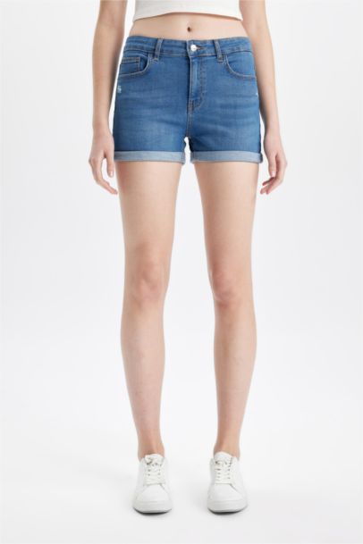 High Waist Fold-Ankle Denim Shorts