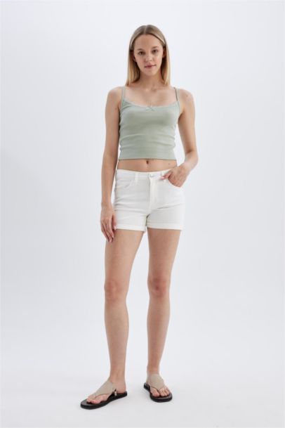 High Waist Fold-Ankle Denim Shorts