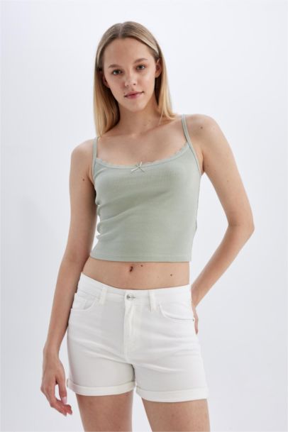 High Waist Fold-Ankle Denim Shorts