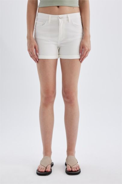 High Waist Fold-Ankle Denim Shorts