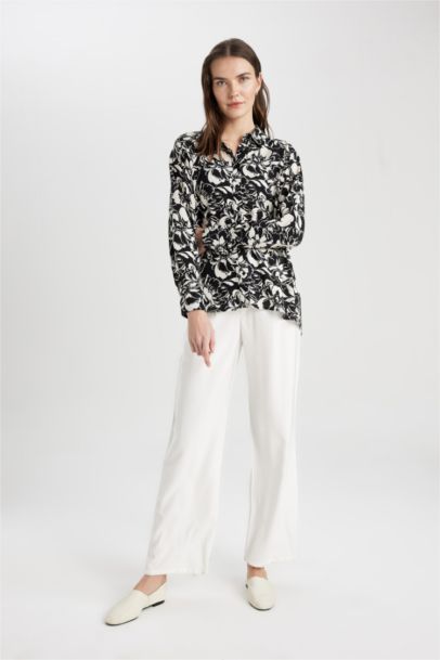 Tunique Oversize à Col de Chemise et Manches Longues