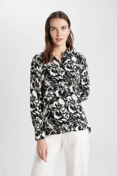 Tunique Oversize à Col de Chemise et Manches Longues