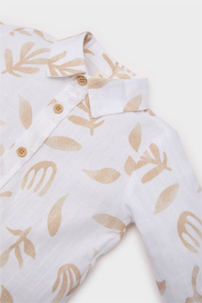 Desenli Flamlı Poplin Uzun Kollu Gömlek Erkek Bebek