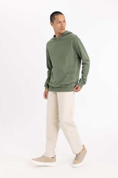 Wide Leg Regular Hem Gabardine Trousers