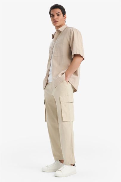 Wide Leg With Cargo Pocket Linen Look Trousers