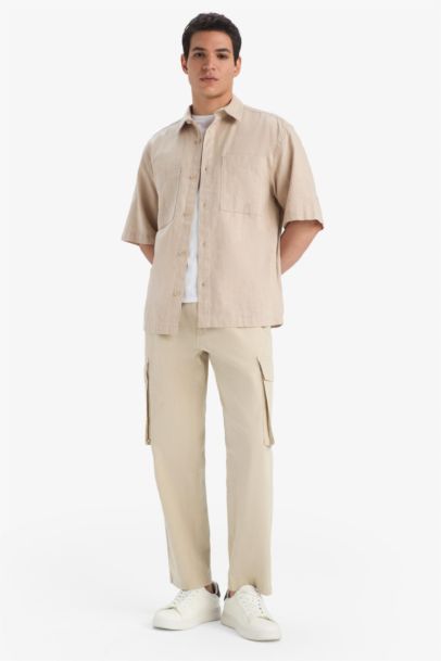 Wide Leg With Cargo Pocket Linen Look Trousers