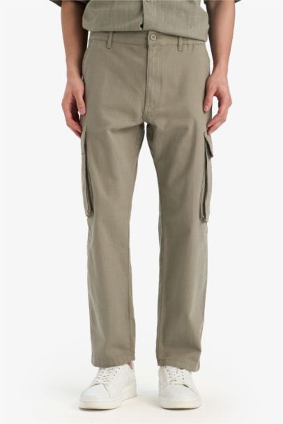 Wide Leg With Cargo Pocket Linen Look Trousers