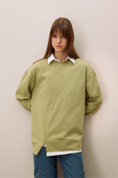 Regular Fit Crew Neck Basic Sweatshirt Tunic