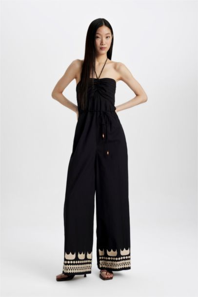 Strapless Poplin Wide Leg Long Jumpsuit