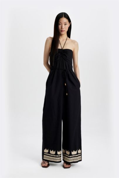 Strapless Poplin Wide Leg Long Jumpsuit