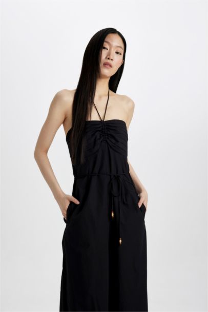 Strapless Poplin Wide Leg Long Jumpsuit