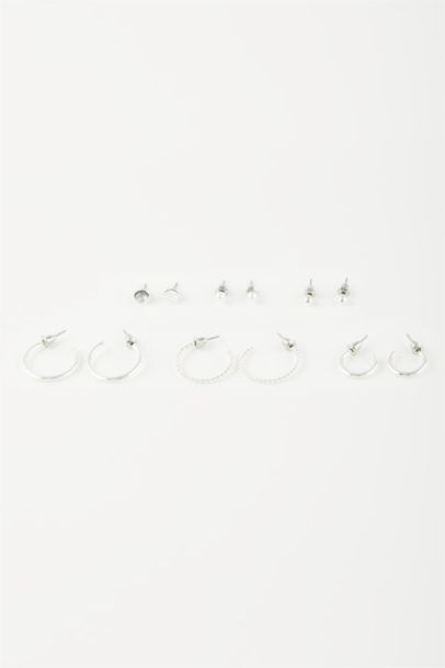 Woman 6 Piece Silver Earrings