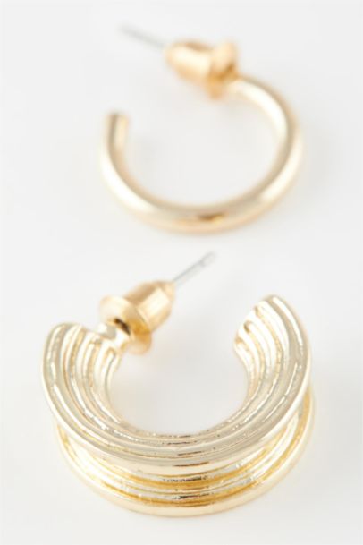 Woman 2 Piece Gold Hoop Earrings