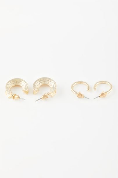 Woman 2 Piece Gold Hoop Earrings