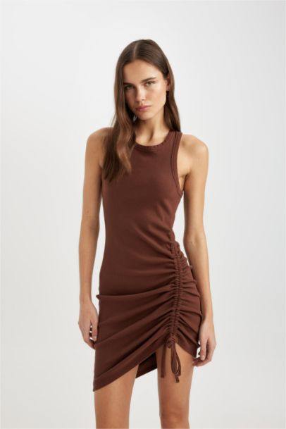 Bodycon Round Neck Ribbed Sleeveless Mini Dress