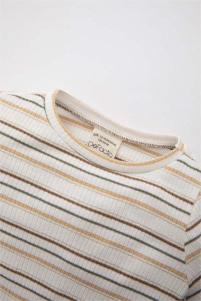 Baby Girl Crew Neck Striped Shiny Fabric T-Shirt