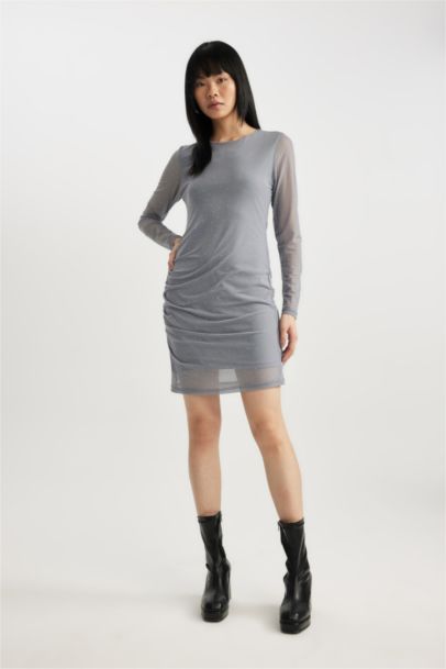 Bodycon Crew Neck Tulle Mini Dress