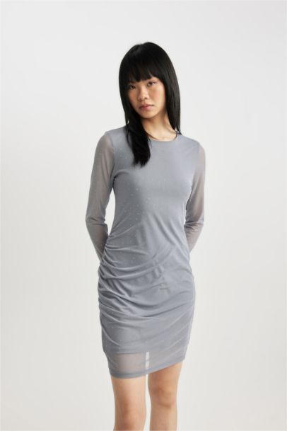 Bodycon Crew Neck Tulle Mini Dress