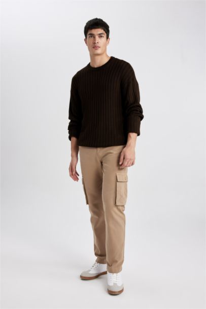 Relax Fit Bisiklet Yaka Basic Düz Triko Kazak