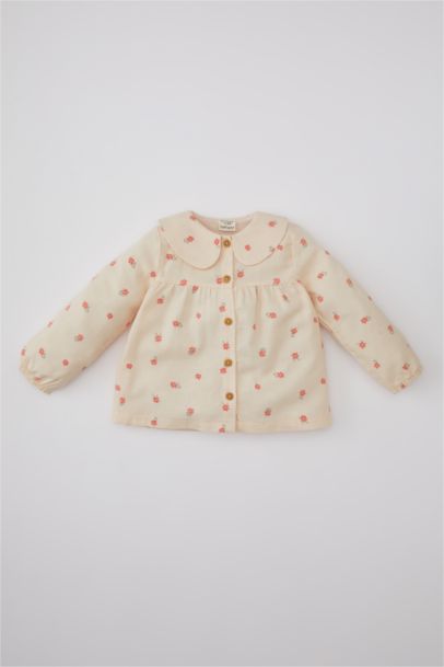 قميص بناتي بنقشة الزهور تويل قصة عادية برقبة بيبي