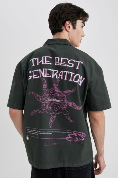 Relax Fit Apache Neck Cotton Printed Short Sleeve Shirt