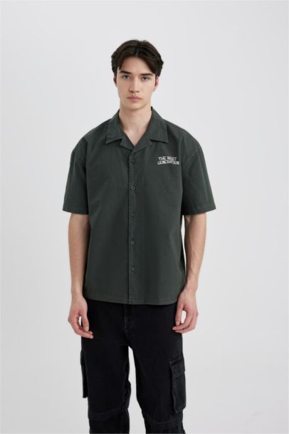 Relax Fit Apache Neck Cotton Printed Short Sleeve Shirt