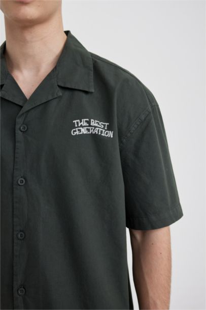 Relax Fit Apache Neck Cotton Printed Short Sleeve Shirt