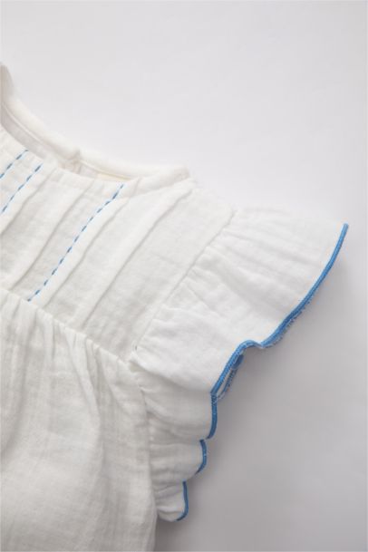 Baby Girl Crew Neck Muslin Short Sleeve Shirt