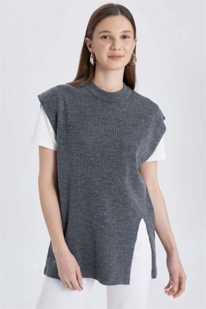 Regular Fit Bisiklet Yaka Basic Düz Triko Süveter