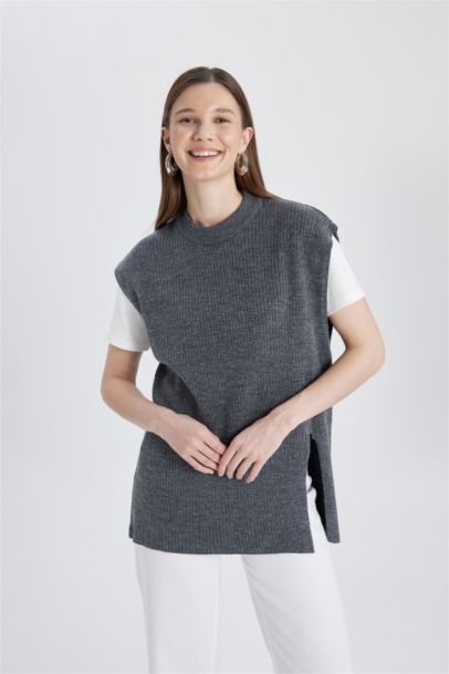 Regular Fit Bisiklet Yaka Basic Düz Triko Süveter