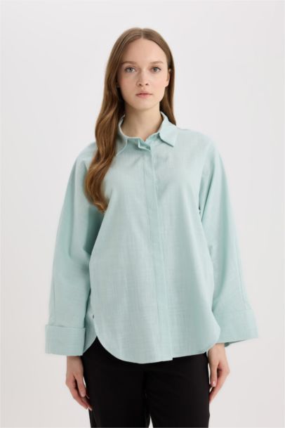 Relax Fit Linen Blend Long Sleeve Shirt