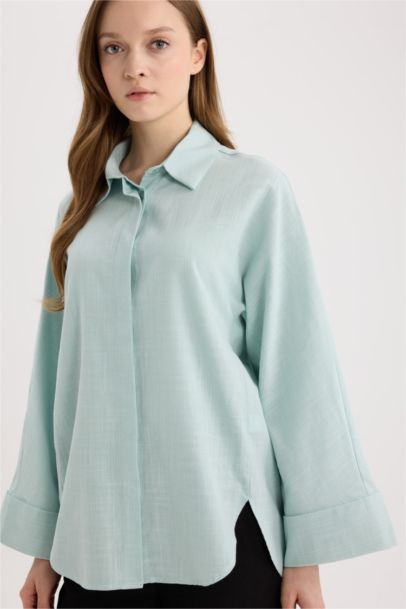 Relax Fit Linen Blend Long Sleeve Shirt