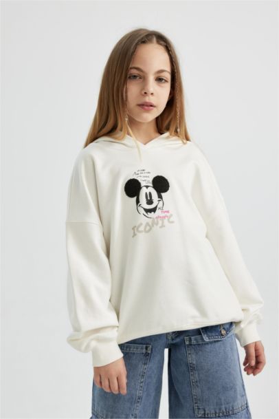 سويت شيرت بناتي قصة مريحة بغطاء للرأس من ديزني ميكي وميني
