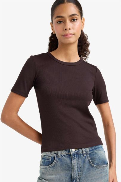 Slim Fit Basic Ribbed Camisole Short Sleeve T-Shirt