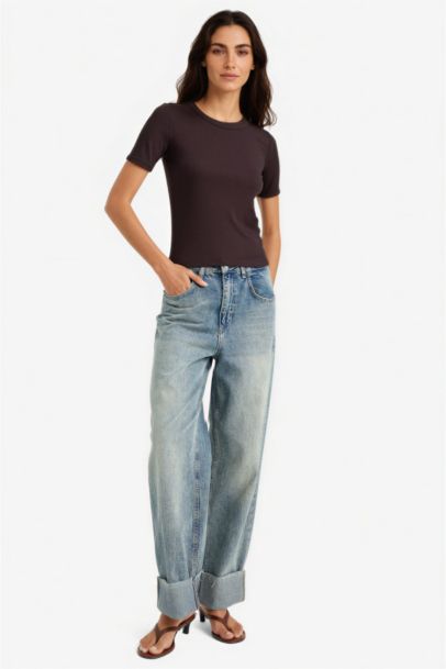 Slim Fit Basic Ribbed Camisole Short Sleeve T-Shirt