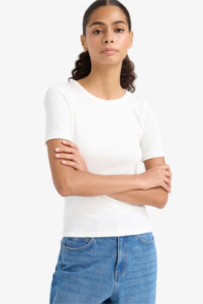 Slim Fit Crew Neck Basic Casual Corduroy T-shirt