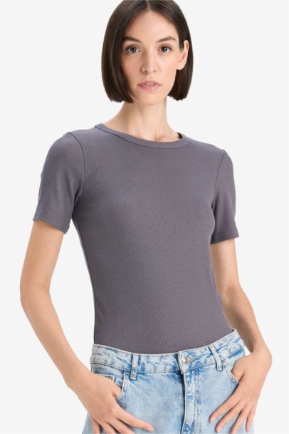 Slim Fit Basic Ribbed Camisole Short Sleeve T-Shirt