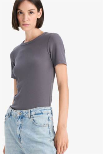 Slim Fit Basic Ribbed Camisole Short Sleeve T-Shirt