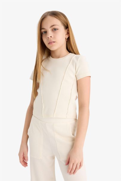 Girl Slim Fit Crew Neck Basic Rib T-Shirt