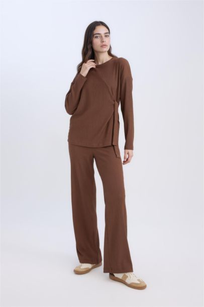 Bürümcük Pantolon Wide Leg Geniş Bol Paça Beli Lastikli