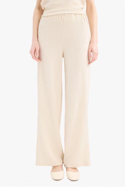 Bürümcük Pantolon Wide Leg Geniş Bol Paça Beli Lastikli