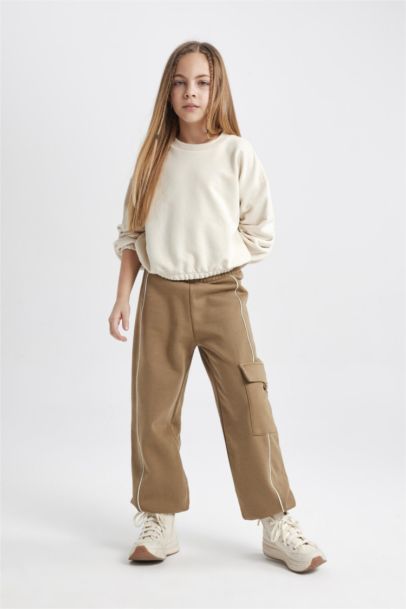 Girl Loose Fit Thick Cargo Pocket Sweatpants